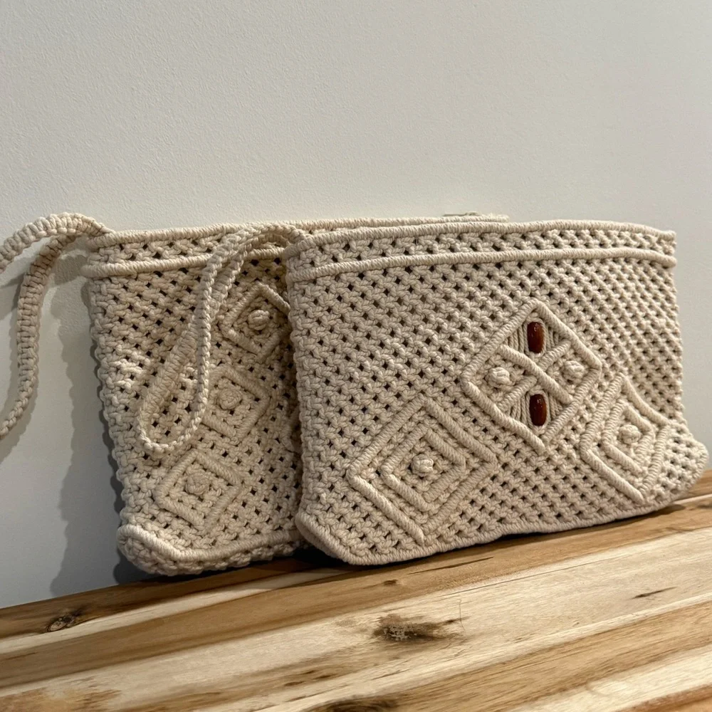 Crochet Women's Bag Cream (2 count) Vintage-THE PEOPLES REPUBLIC OF CHINA ✅SALE✅ - Picture 11 of 14